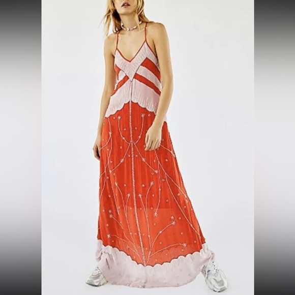 NWOT Free People VERO ALFIE Matisse Beaded Maxi Dress Size Medium Z191-14 - Picture 1 of 11